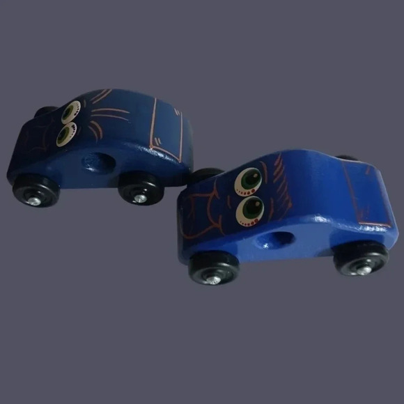 Tiny Tims vtg toy factory wooden cars set of 2 blue color - Picture 4 of 7
